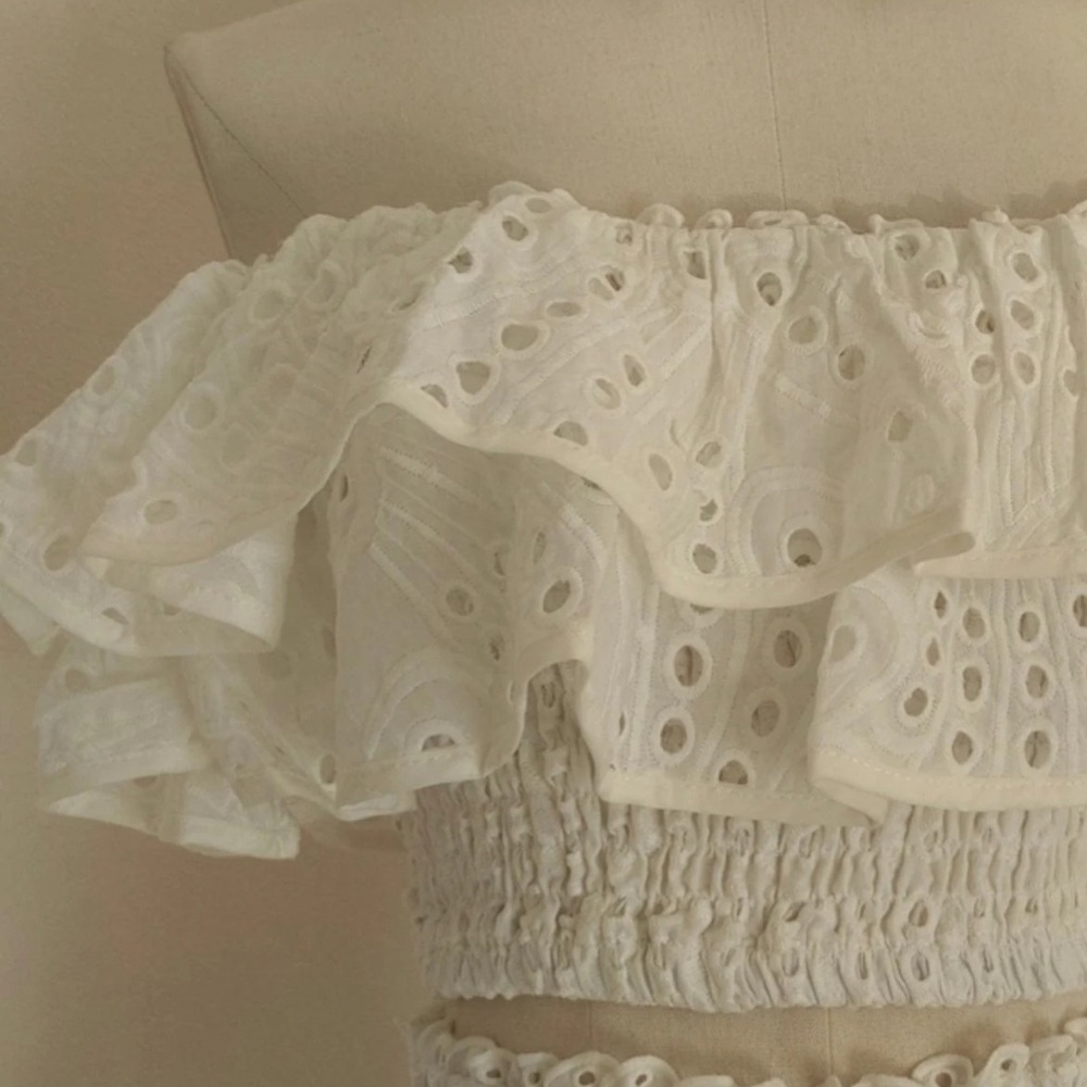 5⭐️CASA B Florence Cotton Ambriose White Eyelet Off Shoulder Ruffle Skirt set - Picture 8 of 9